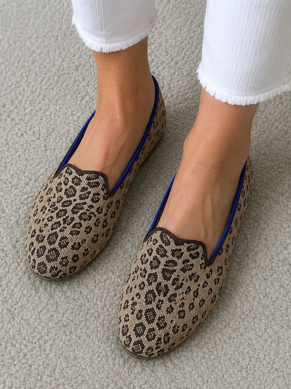Rothy's Leopard Print Flats w/ Blue Trim SZ 9